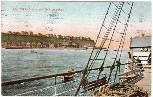 Helgoland, von der See aus gesehen, 1909 ab Hamburg gebr. Farb-AK