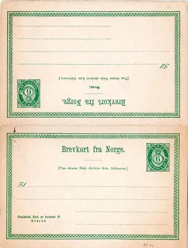 Norwegen Aune 21 v1, ungebr. 6+6 öre Doppel Ganzsache m. Variante oben links