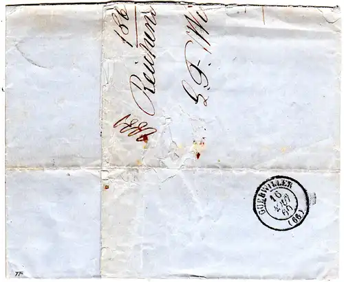 Sachsen 1860, K2 Reichenbach auf Brief n. Frankreich m. Baden Stpl. B.12.K.