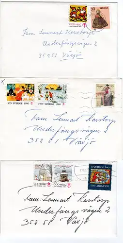 Schweden 1975/83, 6 Briefe m. Tuberkulosehilfe Weihnachtsmarken, alle m. Inhalt!