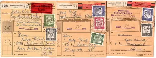 BRD 1962, 3 Schnellpaket-/Eilboten Wert Paketkarten v. Adelmannsfelden