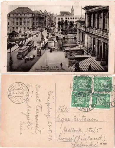 Königsberg, Aufgang zur Börse m. Trambahn u. Pferdefuhrwerk, 1924 gebr. sw-AK