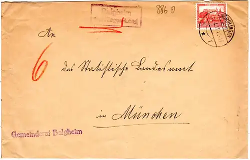 DR 1933, Landpost Stpl. BALGHEIM Nördlingen Land auf Gemeinde Brief m. 12 Pf.