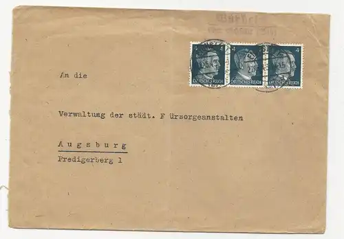 DR 1943, Landpost Stpl. Buxheim über Eichstätt auf Brief m. MeF 3x4Pf.