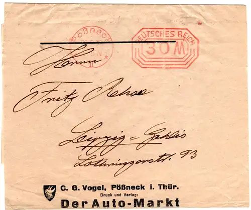 DR 1923, Auto-Markt Drucksachenschleife m. Pössneck Freistempel