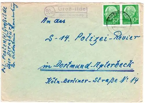 BRD 1957, Landpost Stpl. 20a GROSS-ILDE über Derneburg auf Brief m. 2x10 Pf.