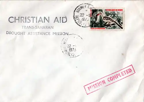 Niger 1973, 1 F auf Christian Aid Trans-Saharan Drought Assistance Mission Brief