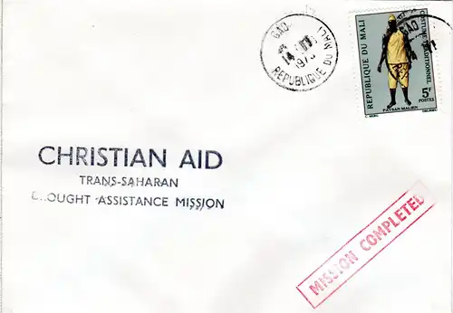 Mali  1973, 5 F auf Christian Aid Trans-Saharan Drought Assistance Mission Brief