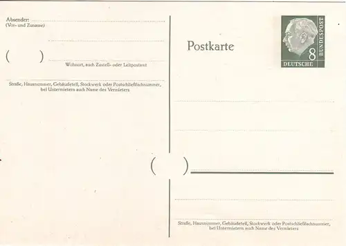BRD P 36, sauber ungebr. 8 Pf. Heuss Ganzsache m. Phosphorstreifen