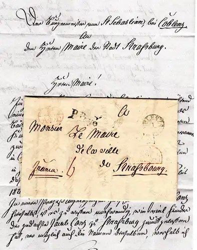 Preussen 1838, Franko Brief v. St. Sebastian b. Koblenz n. Straßburg Frankreich