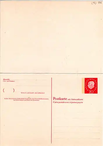 BRD P 47, sauber ungebr. 20 Pf. Heuss Doppelkarte Ganzsache m. Phosphorstreifen