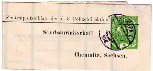 Österreich 1919, Zentralpolizeiblatt Streifband Ganzsache v. Wien n. Sachsen