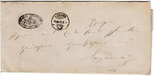 Schweiz 1876, portofreier Medico Condotto Ortsbrief v. Lugano.