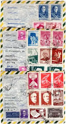 Brasilien 1957/59, 3 Luftpost Einschreiben Briefe  n. Deutschland