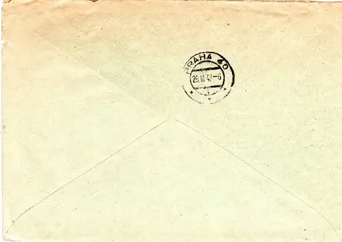 Tschechoslowakei 1947, 7,40 K. auf Einschreiben Brief m. Horesedly Not-R-Stempel