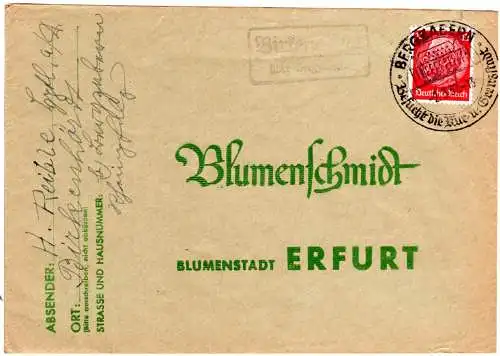 DR 1937, Landpost Stpl. BIRKENHÖRDT über Bergzabern auf Brief m. 12 Pfg.