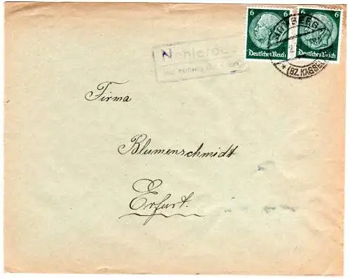 DR 1937, Landpost Stpl. NENTERODE über Homberg auf Brief m. 2x6 Pf. 