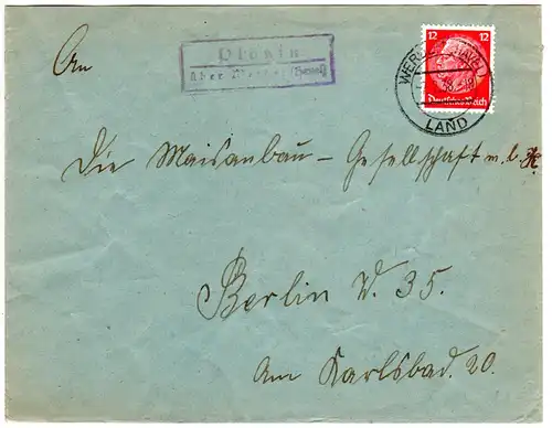 DR 1938, Landpost Stpl. FRESDORF über Beelitz (Mark) auf Brief m. 12 Pfg. 