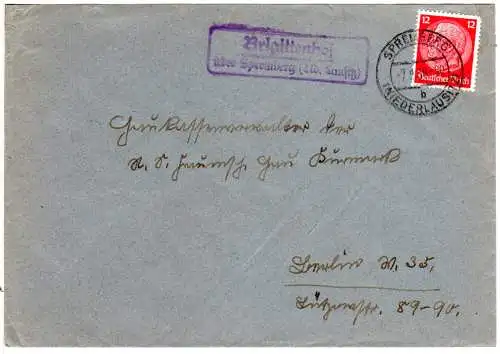 DR 1938, Landpost Stpl. BRIGITTENHOF über Spremberg auf Brief m. 12 Pf. 