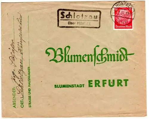 DR 1934, Landpost Stpl. SCHLOTZAU über Hünfeld auf Brief m. 12 Pf. 