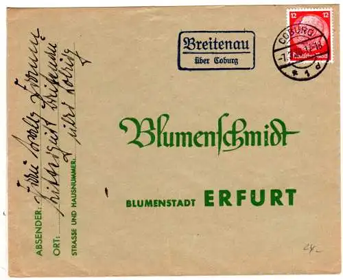 DR 1936, Landpost Stpl. HOLZBRONN über Calw auf Firmen Brief m. 12 Pf. 