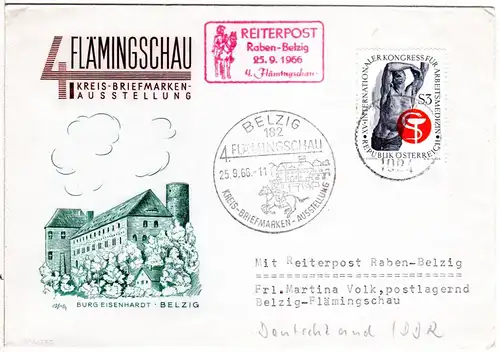 DDR 1966, 4. Flämingschau Briefmarken-Ausstellung m. Reiterpost Raben-Belzig