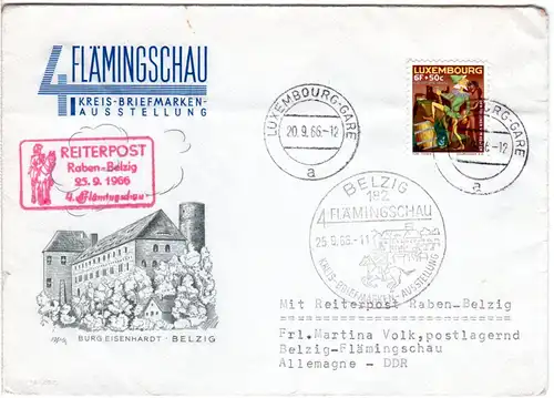 DDR 1966, 4. Flämingschau Briefmarken-Ausstellung m. Reiterpost Raben-Belzig