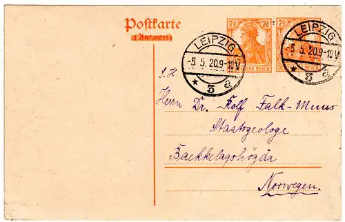 DR P 119 in Auslandsverwendung v. Leipzig n. Norwegen. Kat. 150 €!