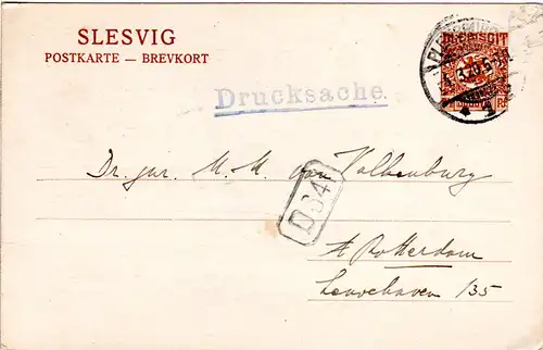 Schleswig 1920, 7 1/2 Pf. Ganzsache als Drucksache v. Flensburg i.d. NL