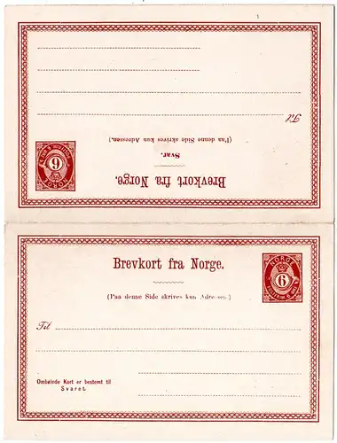 Norwegen P19, ungebr. 6+6 öre Doppelkarte Ganzsache