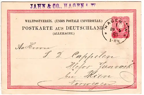 DR 1883, Klaucke Stempel HAGEN i.W. klar auf 10 Pf. Ganzsache