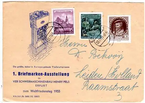 DDR 1955, 3 Marken auf Sonderumschlag z. 1. Briefmarken-Ausstellung in Erfurt