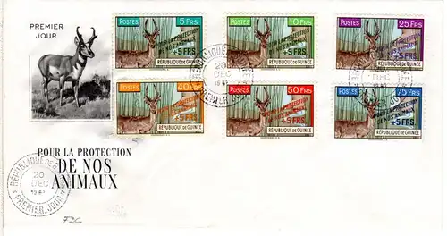 Guinea 86-91, FDC m. kpl. Tierschutz Ausgabe. Aufdruckmarken m. Zuschlag.