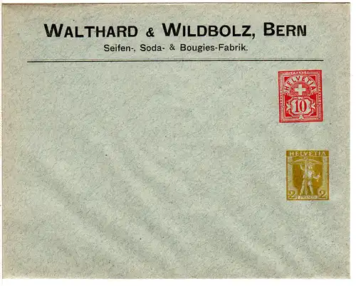 Schweiz, ungebr. Privat Ganzsachenumschlag v. Bern m. 2 Wertstempeln