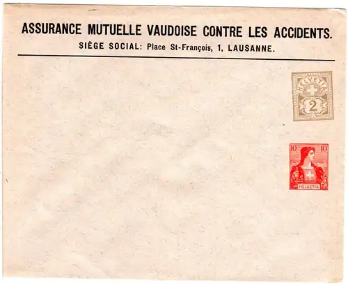 Schweiz, ungebr. Privat Ganzsachenumschlag v. Lausanne m. 2 Wertstempeln