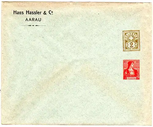 Schweiz, ungebr. Privat Ganzsachenumschlag v. Aarau m. 2 Wertstempeln