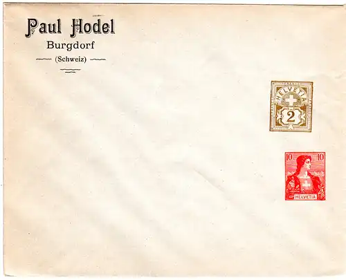 Schweiz, ungebr. Privat Ganzsachenumschlag v. Burgdorf m. 2 Wertstempeln
