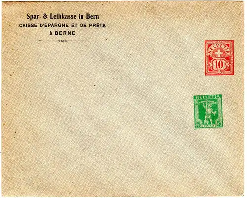 Schweiz, ungebr. Privat Ganzsachenumschlag v. Bern m. 2 Wertstempeln