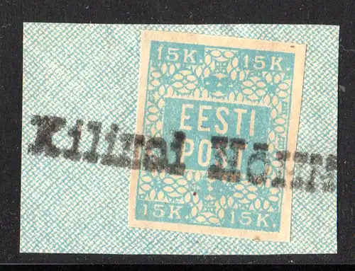 Estland, 15 Kop. 1919 auf Briefstück  m. provisorischem Stempel KILINGI NÖMME