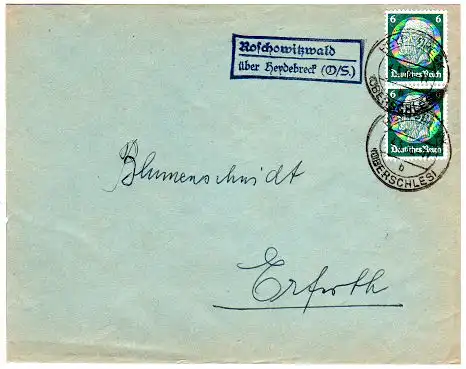 DR 1936, Landpost Stpl. ROSCHOWITZWALD über Heydebreck auf Brief m. 2x6 Pf. 