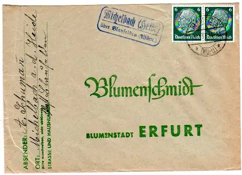 DR 1937, Landpost Stempel MICHELBACH (Heide) über Blaufelden auf Brief m. 2x6 Pf