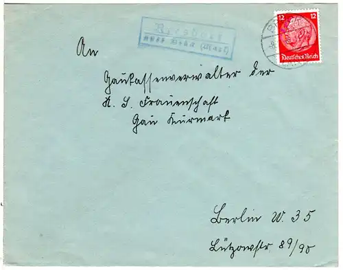 DR 1938, Landpost Stpl. REESDORF über Brück auf Brief m. 12 Pfg. 