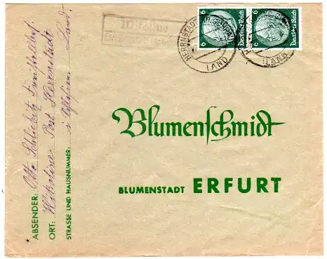 DR 1937, Landpost Stpl. WIKOLINE über Herrnstadt Kr. Guhrau auf Brief m. 12 Pf. 