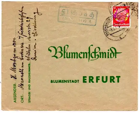 DR 1937, Landpost Stempel FISCHBACH (Bodensee) A auf Brief m. 12 Pf.