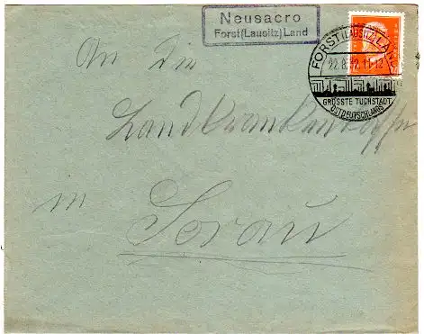 DR 1932, Brief m. Landpost Stpl. NEUSARCO über Forst (Lausitz) Land 
