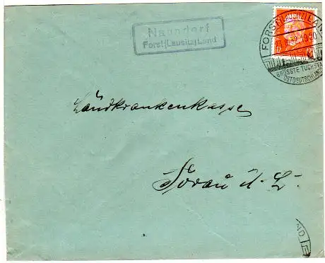 DR 1932, Brief m. Landpost Stpl. NAUNDORF über Forst (Lausitz) Land