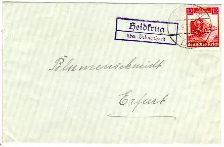DR 1935, Landpost Stpl. HEIDKRUG über Delmenhorst auf Brief m. 12 Pfg. 