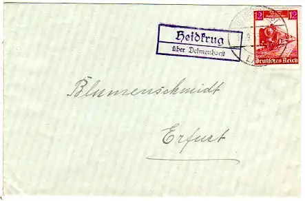 DR 1935, Landpost Stpl. HEIDKRUG über Delmenhorst auf Brief m. 12 Pfg.