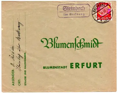 DR 1936, Landpost Stpl. STEINBACH über Backnang auf Brief m. 12 Pf.