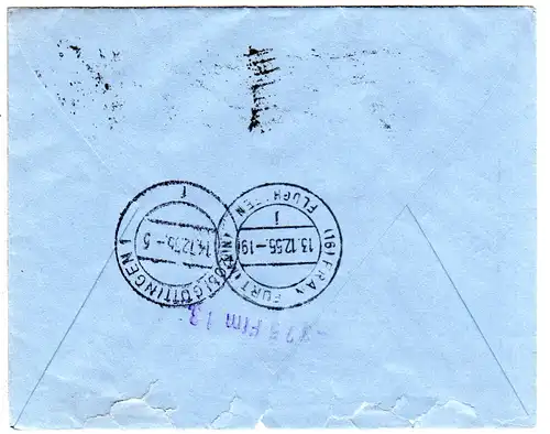 Italien 1955, 100+2x25 L. auf Express Brief v. Rom via Frankfurt n. Göttingen